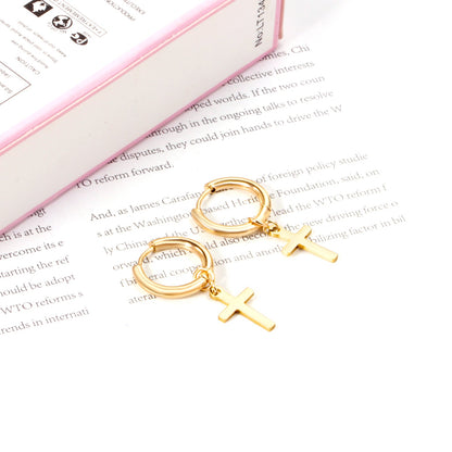 2.5 12mm Internal Wire Earrings-Steel & Gold & Rose Gold & Black Polished + 10x16mm Crosses asonjewelry