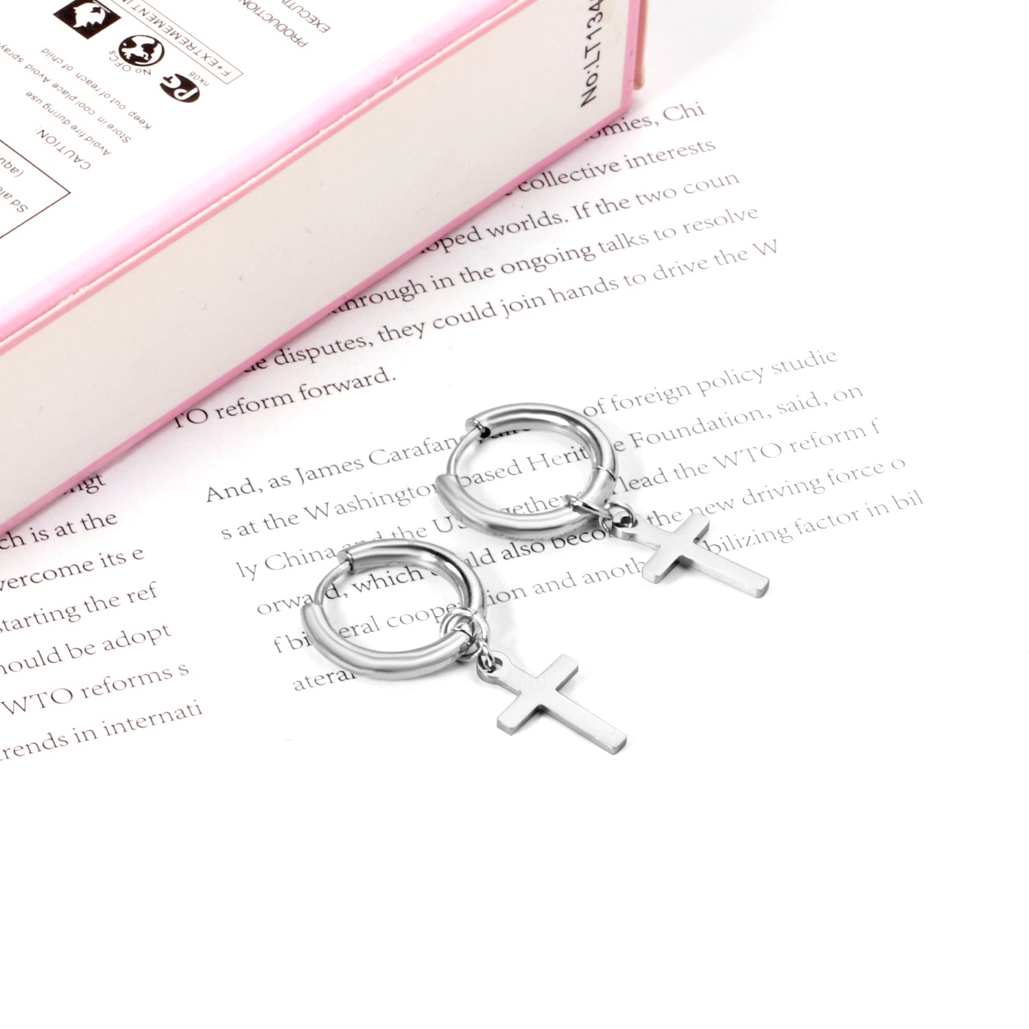 2.5 12mm Internal Wire Earrings-Steel & Gold & Rose Gold & Black Polished + 10x16mm Crosses asonjewelry