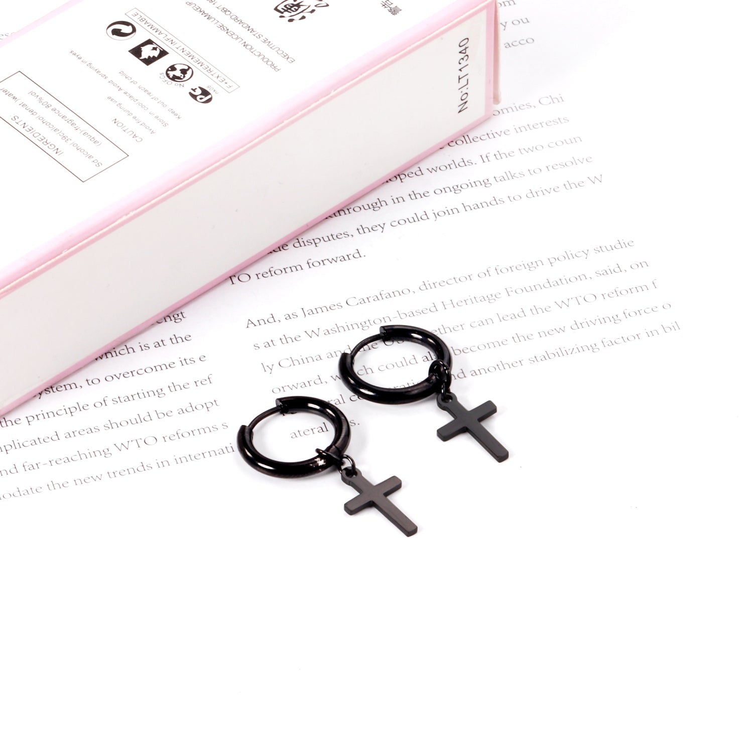 2.5 12mm Internal Wire Earrings-Steel & Gold & Rose Gold & Black Polished + 10x16mm Crosses asonjewelry