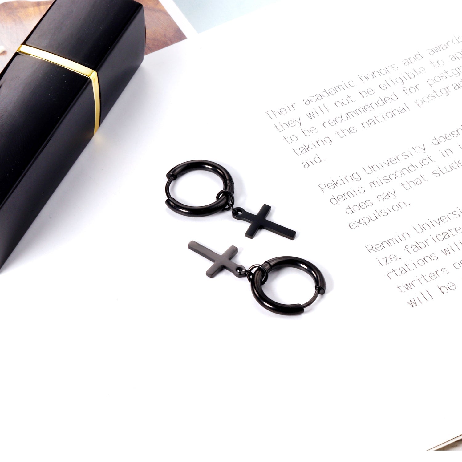 2.5 12mm Internal Wire Earrings-Steel & Gold & Rose Gold & Black Polished + 10x16mm Crosses asonjewelry