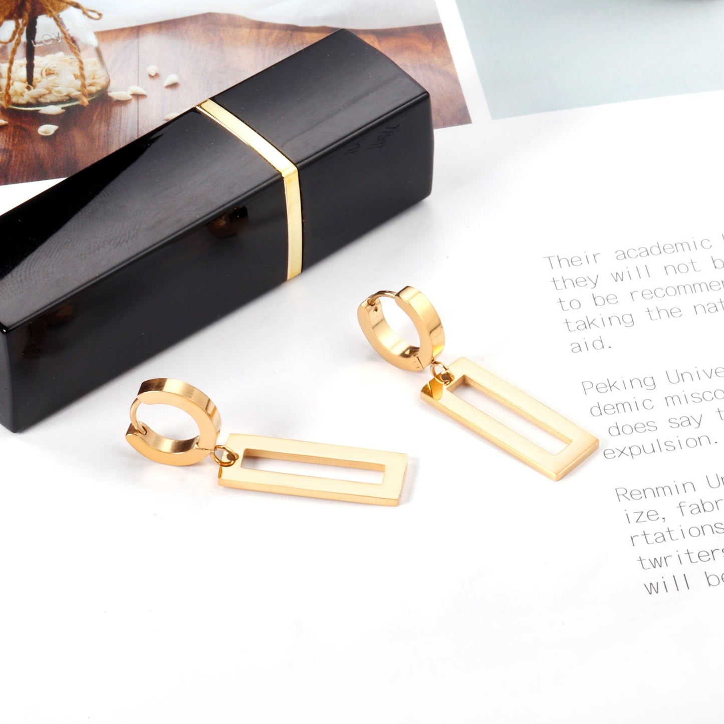 3x12mm earclips + 9.5x25mm rectangular glossy earrings asonjewelry