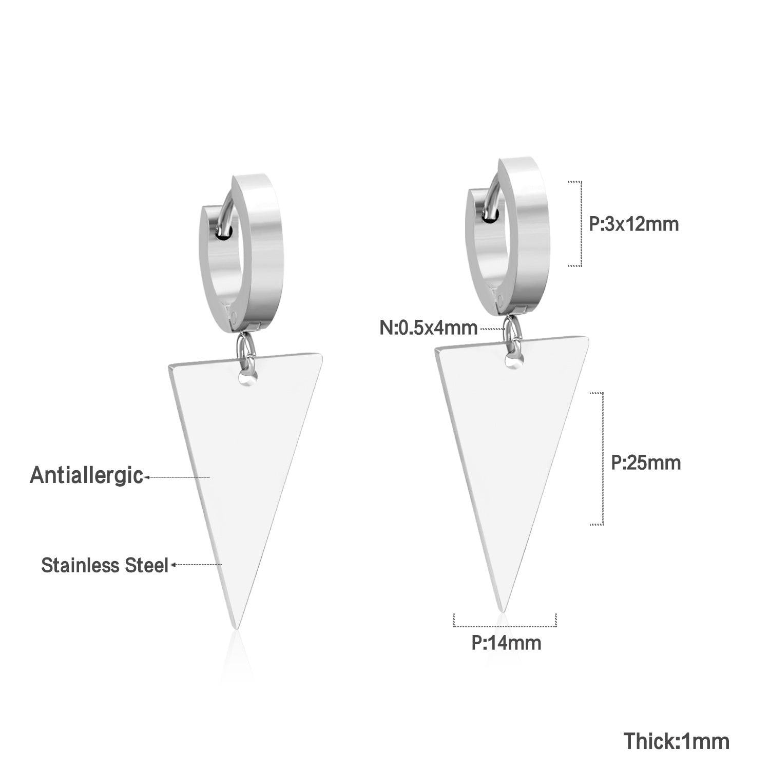 3x12mm earclips + 14x25mm triangular glossy earrings asonjewelry