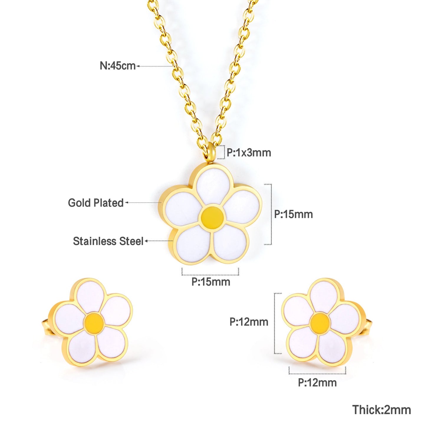 Peach Blossom Oil Drip White Jewelry Set Steel/Gold asonjewelry
