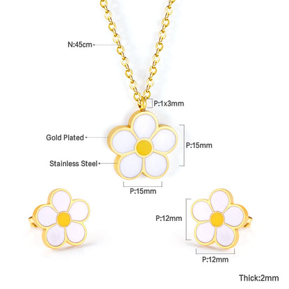 Peach Blossom Oil Drip White Jewelry Set Steel/Gold asonjewelry