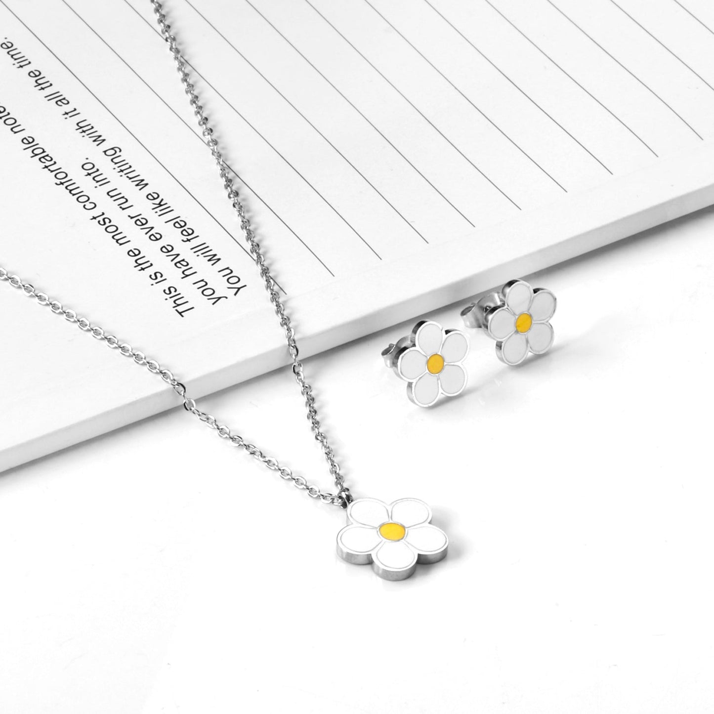 Peach Blossom Oil Drip White Jewelry Set Steel/Gold asonjewelry