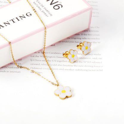 Peach Blossom Oil Drip White Jewelry Set Steel/Gold asonjewelry