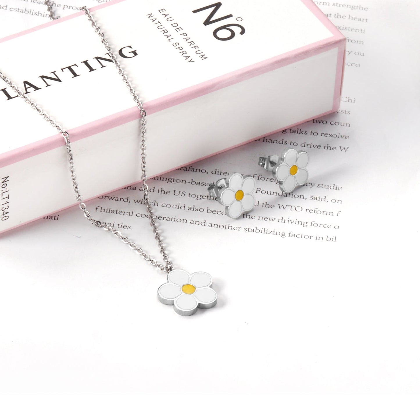 Peach Blossom Oil Drip White Jewelry Set Steel/Gold asonjewelry