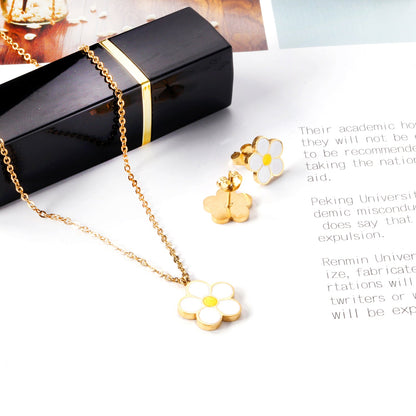 Peach Blossom Oil Drip White Jewelry Set Steel/Gold asonjewelry