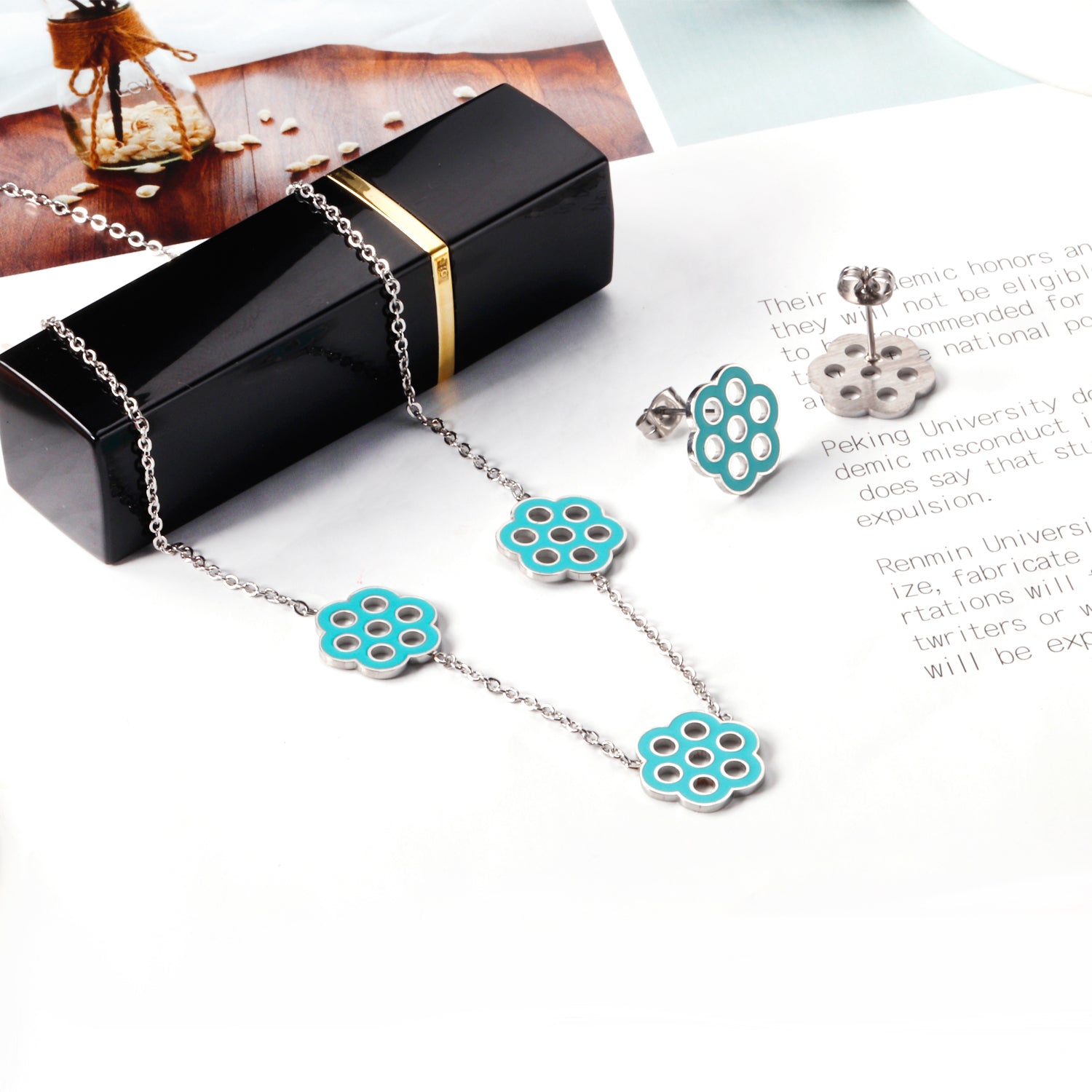 Flower Jewelry Set Gold/Steel asonjewelry