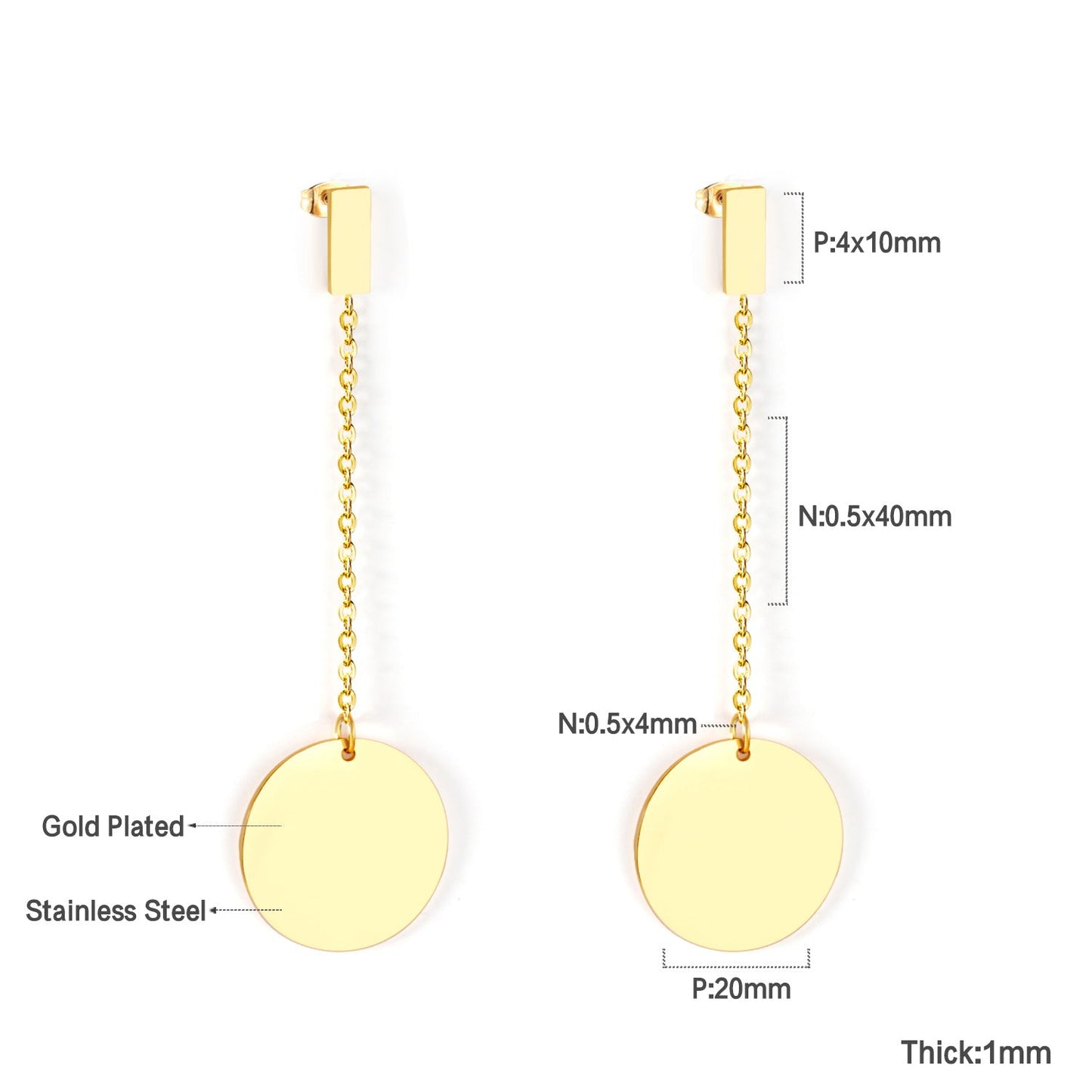 4x10mm rectangle + 20mm glossy round earrings asonjewelry