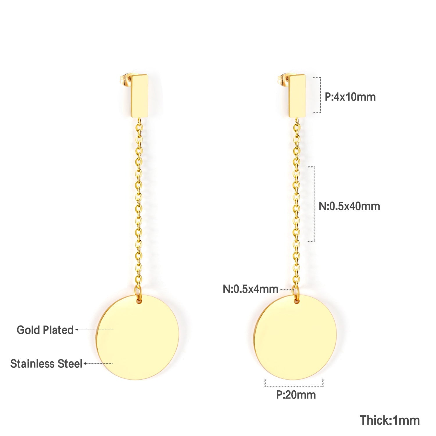 4x10mm rectangle + 20mm glossy round earrings asonjewelry