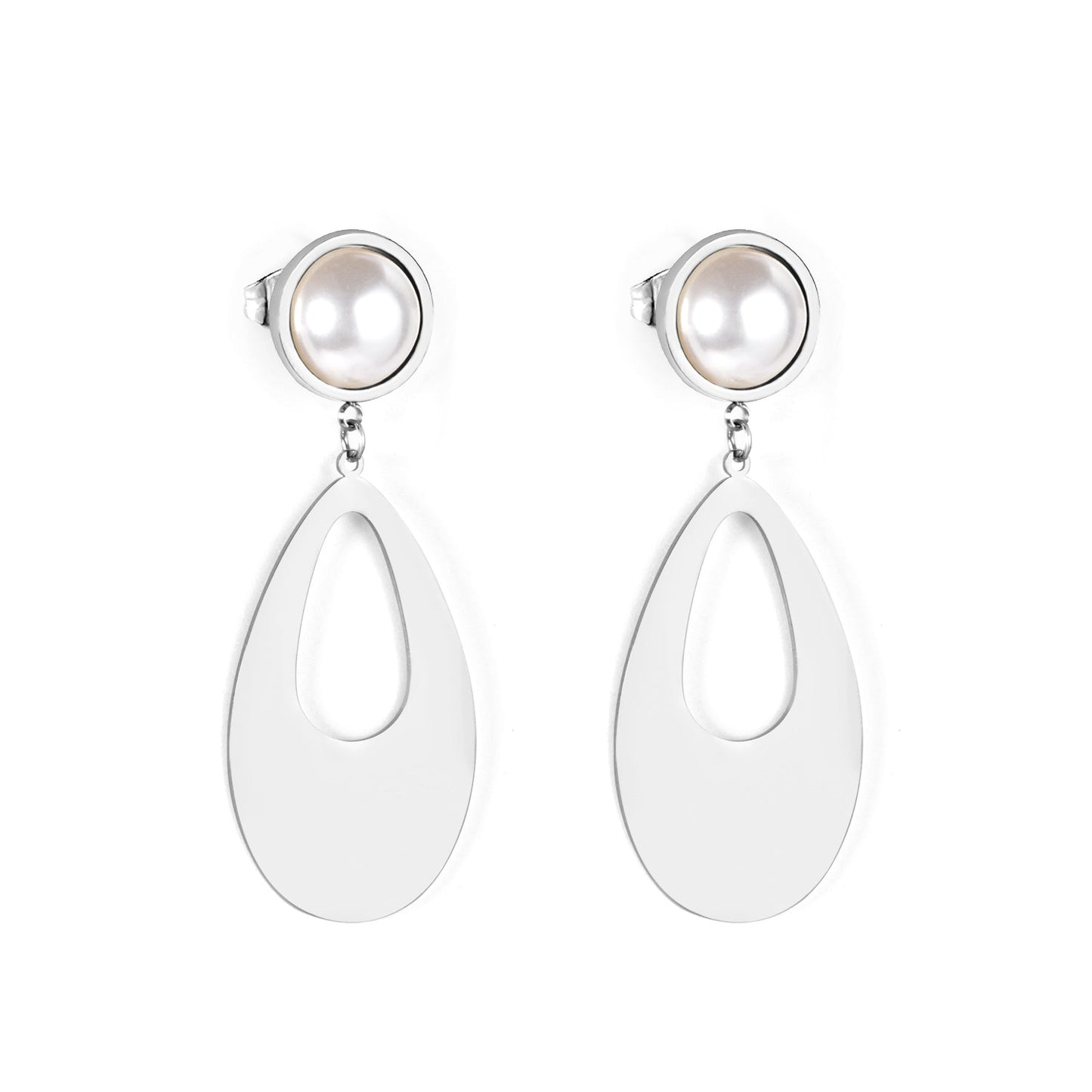 Half Pearl Glossy Oval Earrings asonjewelry