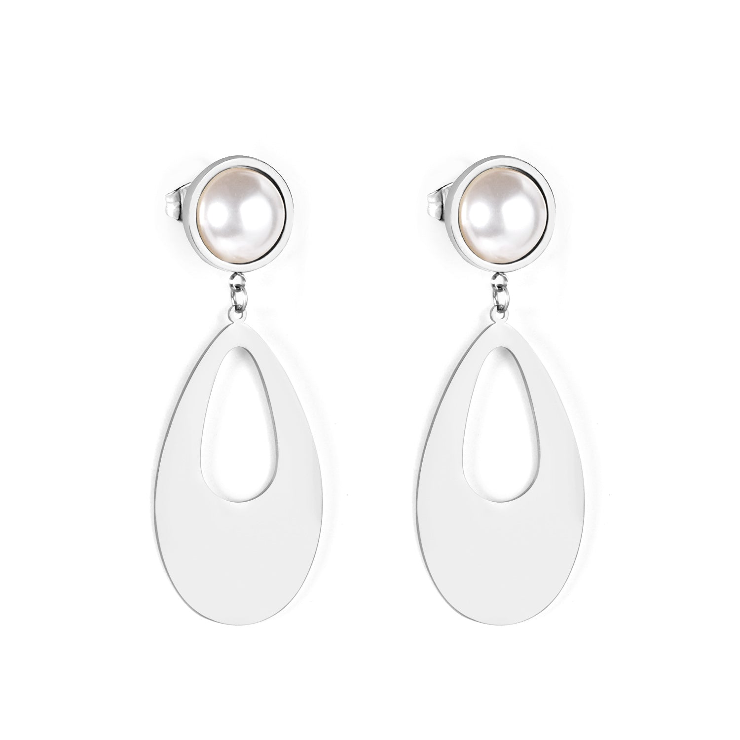 Half Pearl Glossy Oval Earrings asonjewelry