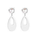 Half Pearl Glossy Oval Earrings