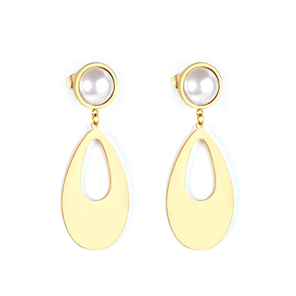 Half Pearl Glossy Oval Earrings asonjewelry