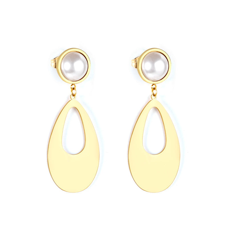Half Pearl Glossy Oval Earrings