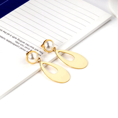 Half Pearl Glossy Oval Earrings asonjewelry