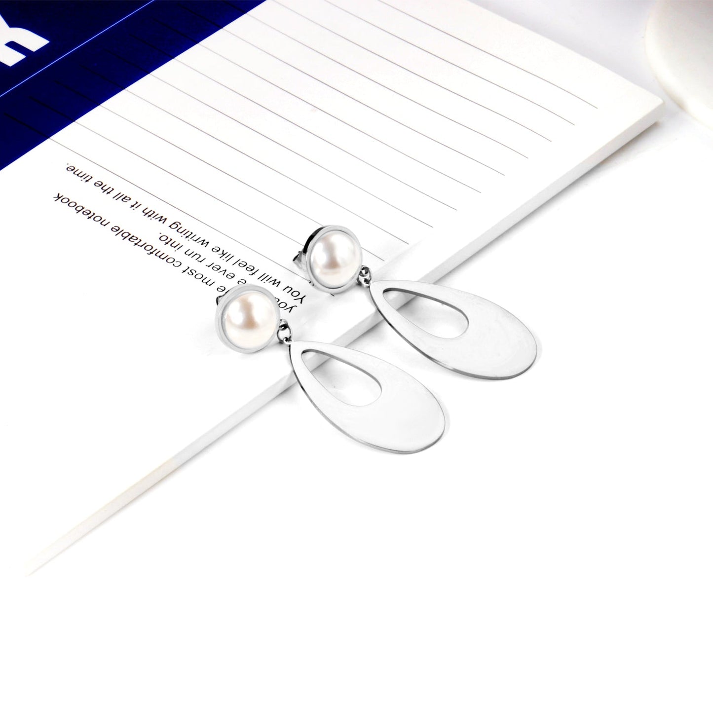 Half Pearl Glossy Oval Earrings asonjewelry