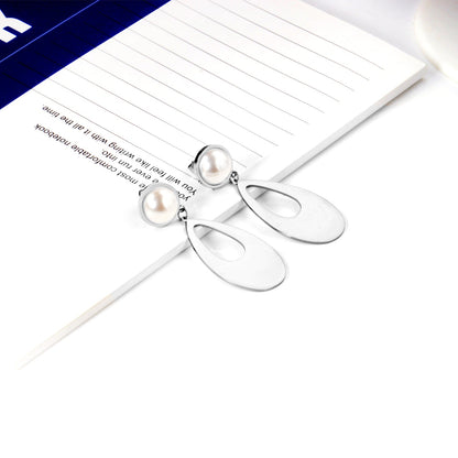 Half Pearl Glossy Oval Earrings asonjewelry