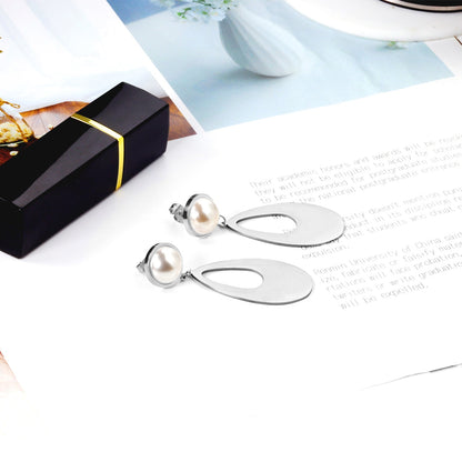 Half Pearl Glossy Oval Earrings asonjewelry