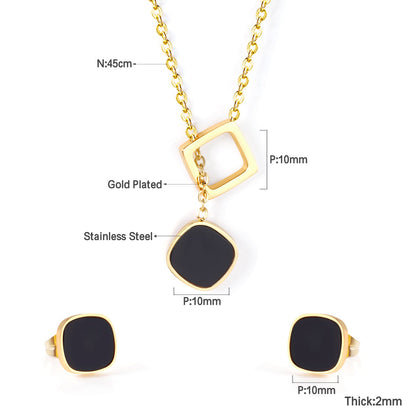Square Black Shell Jewelry Set Steel / Gold asonjewelry