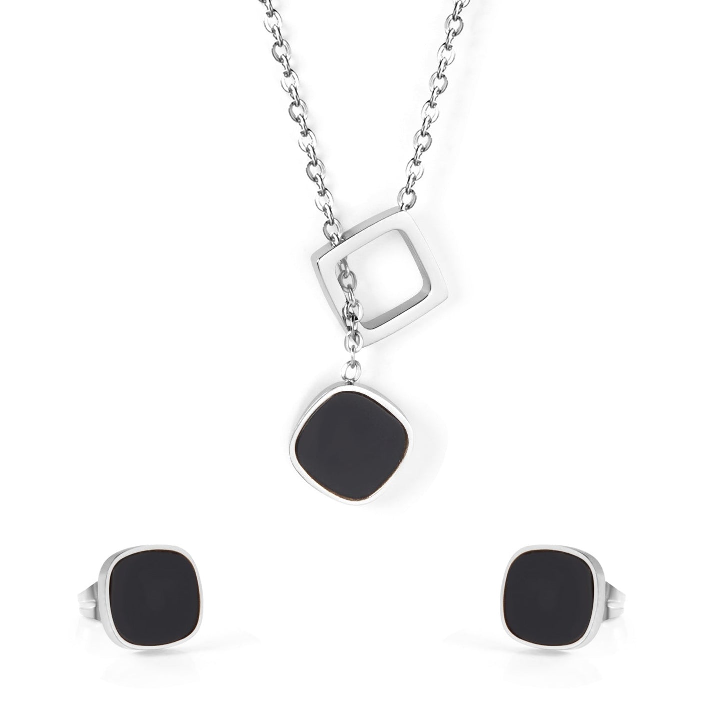 Square Black Shell Jewelry Set Steel / Gold asonjewelry