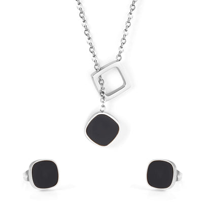 Square Black Shell Jewelry Set Steel / Gold asonjewelry