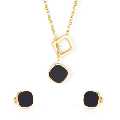 Square Black Shell Jewelry Set Steel / Gold asonjewelry