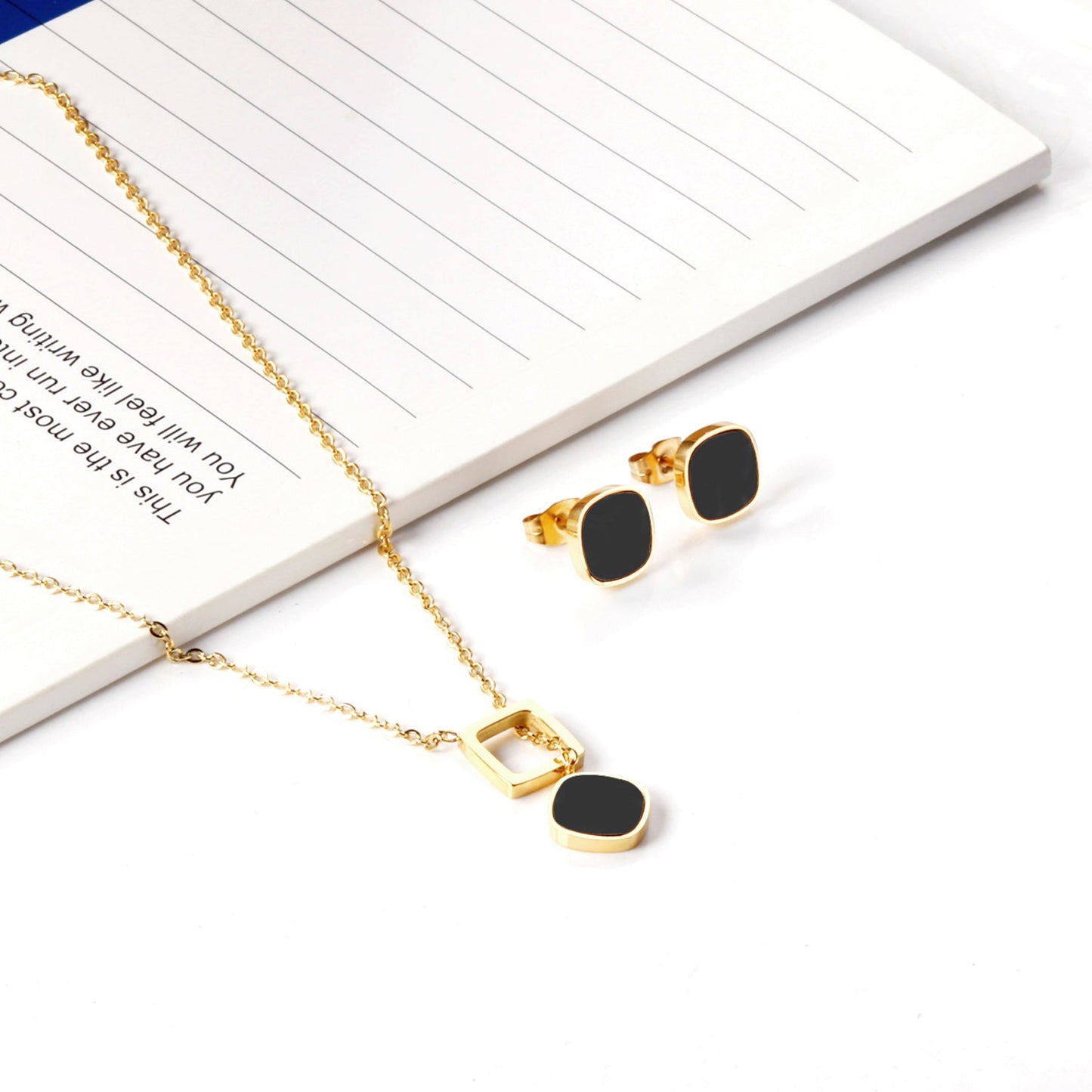 Square Black Shell Jewelry Set Steel / Gold asonjewelry