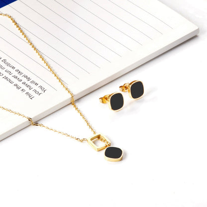 Square Black Shell Jewelry Set Steel / Gold asonjewelry