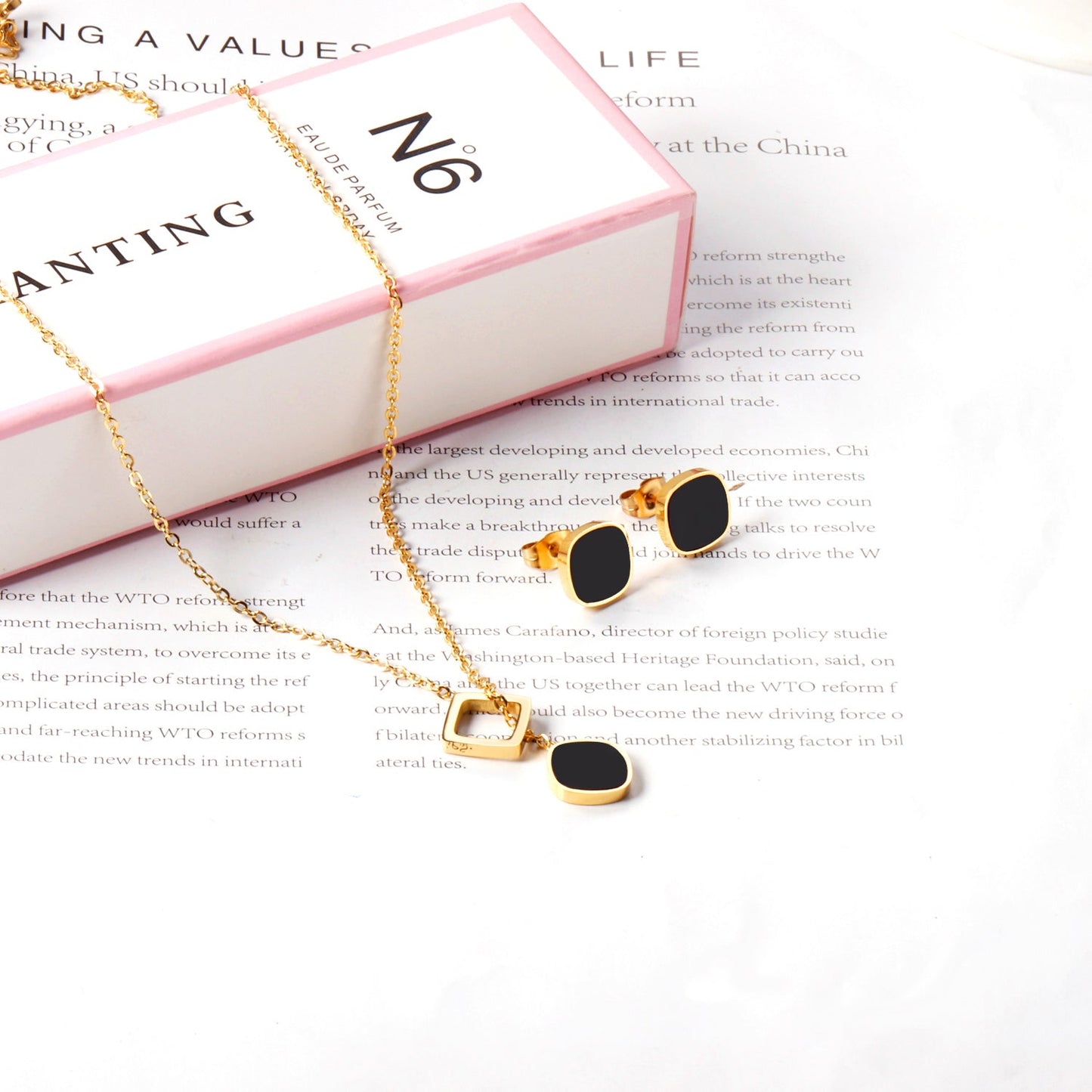 Square Black Shell Jewelry Set Steel / Gold asonjewelry