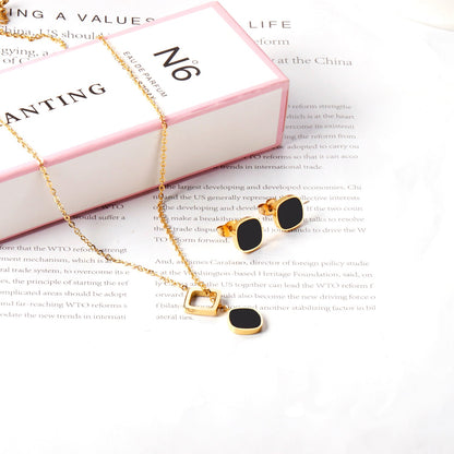 Square Black Shell Jewelry Set Steel / Gold asonjewelry