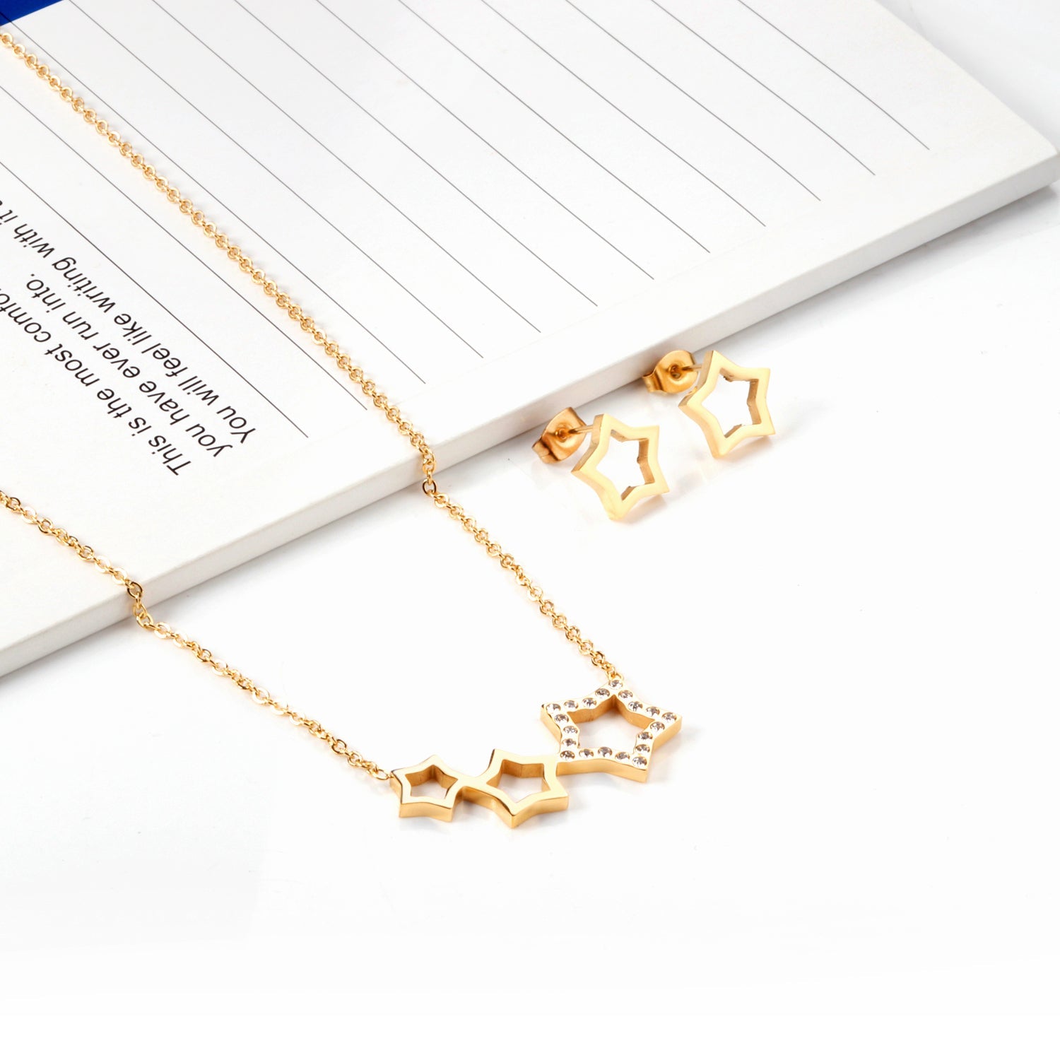 Star Jewelry Set with Diamonds Steel/Gold asonjewelry