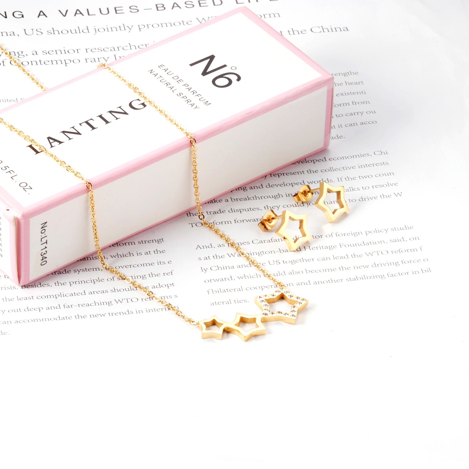 Star Jewelry Set with Diamonds Steel/Gold asonjewelry