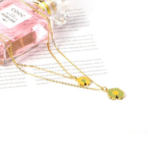 11x12mm+14x15mm Chrysanthemum Yellow & Mixed Color Pendant Double Necklace 45+5cm