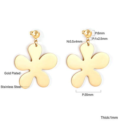 6mm Halved Steel Bead 35mm Glossy & Brushed Five Piece Flower Earrings asonjewelry