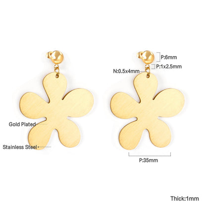 6mm Halved Steel Bead 35mm Glossy & Brushed Five Piece Flower Earrings asonjewelry