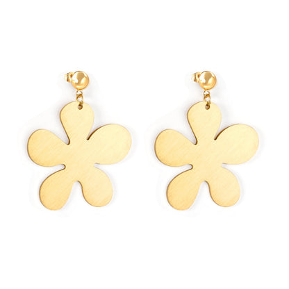 6mm Halved Steel Bead 35mm Glossy & Brushed Five Piece Flower Earrings asonjewelry