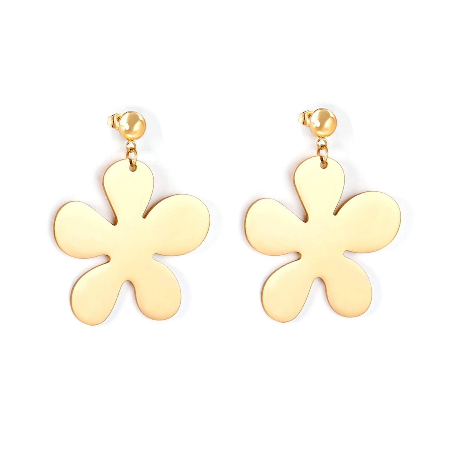 6mm Halved Steel Bead 35mm Glossy & Brushed Five Piece Flower Earrings asonjewelry