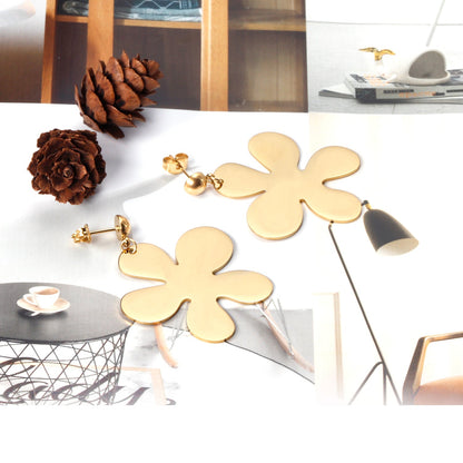 6mm Halved Steel Bead 35mm Glossy & Brushed Five Piece Flower Earrings asonjewelry