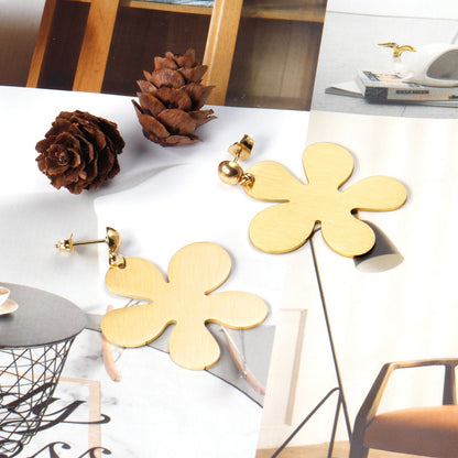 6mm Halved Steel Bead 35mm Glossy & Brushed Five Piece Flower Earrings asonjewelry