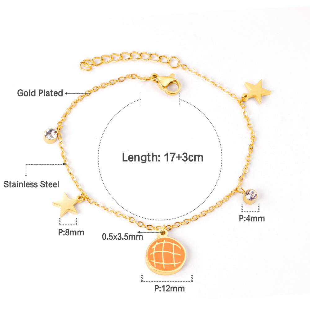 Orange pineapple bag accessories with star with diamonds bracelet 17 + 3cm gold asonjewelry