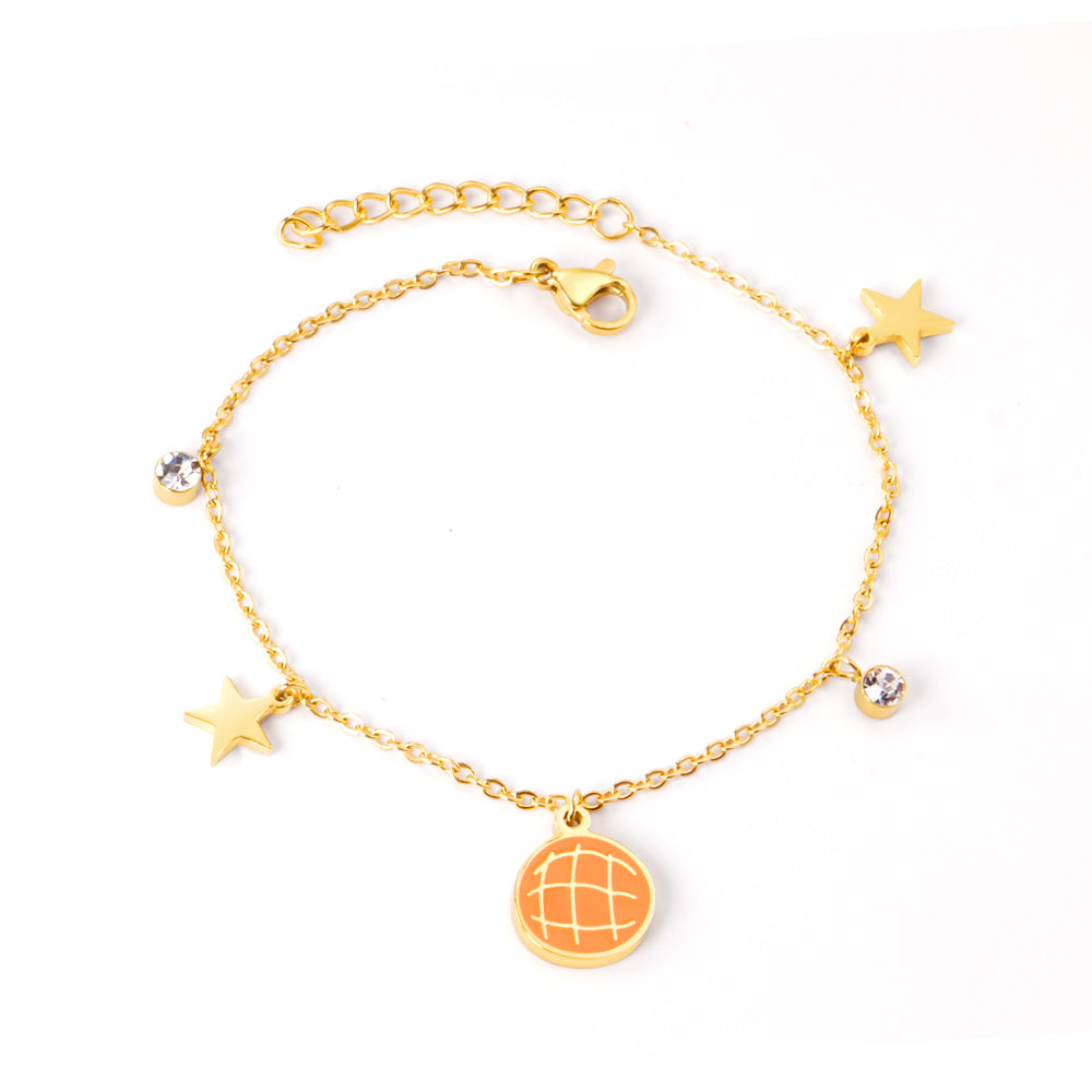 Orange pineapple bag accessories with star with diamonds bracelet 17 + 3cm gold asonjewelry