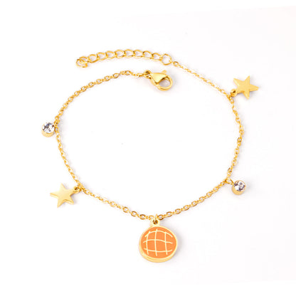 Orange pineapple bag accessories with star with diamonds bracelet 17 + 3cm gold asonjewelry