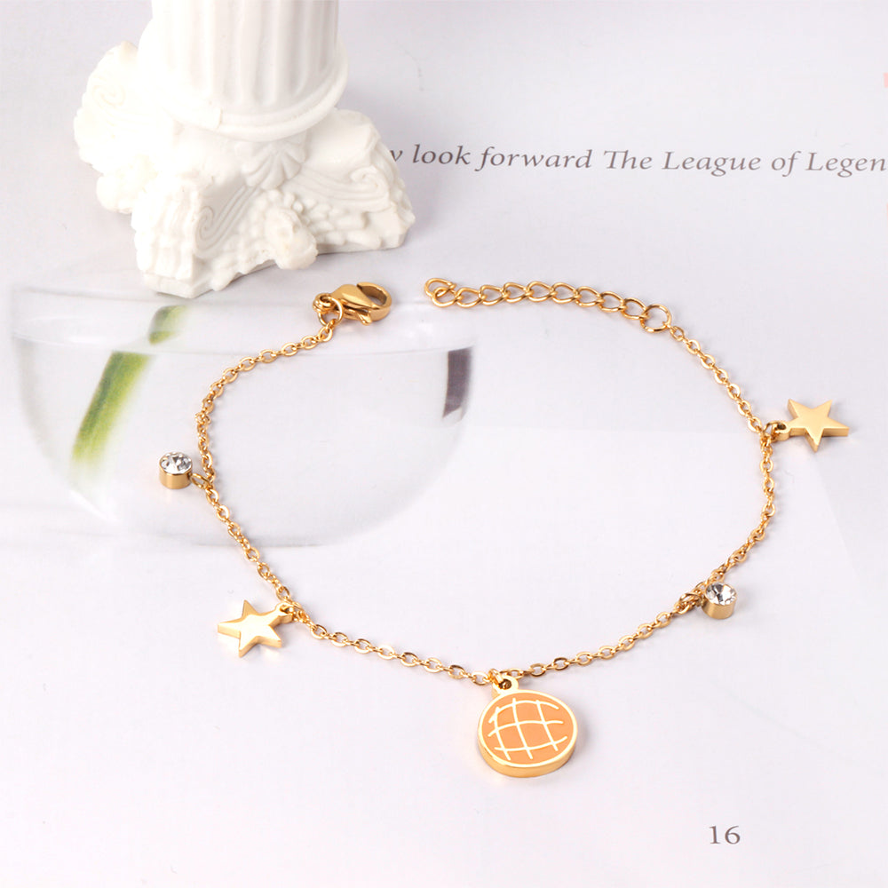 Orange pineapple bag accessories with star with diamonds bracelet 17 + 3cm gold asonjewelry