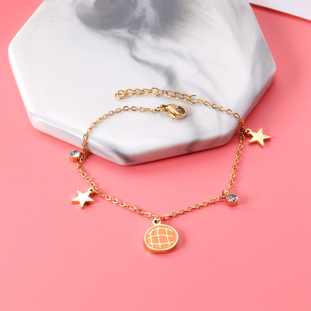 Orange pineapple bag accessories with star with diamonds bracelet 17 + 3cm gold asonjewelry