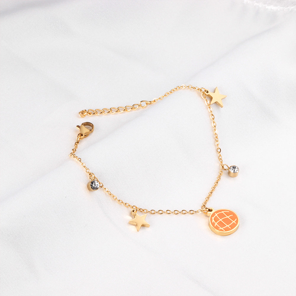 Orange pineapple bag accessories with star with diamonds bracelet 17 + 3cm gold asonjewelry