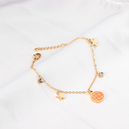 Orange pineapple bag accessories with star with diamonds bracelet 17 + 3cm gold asonjewelry