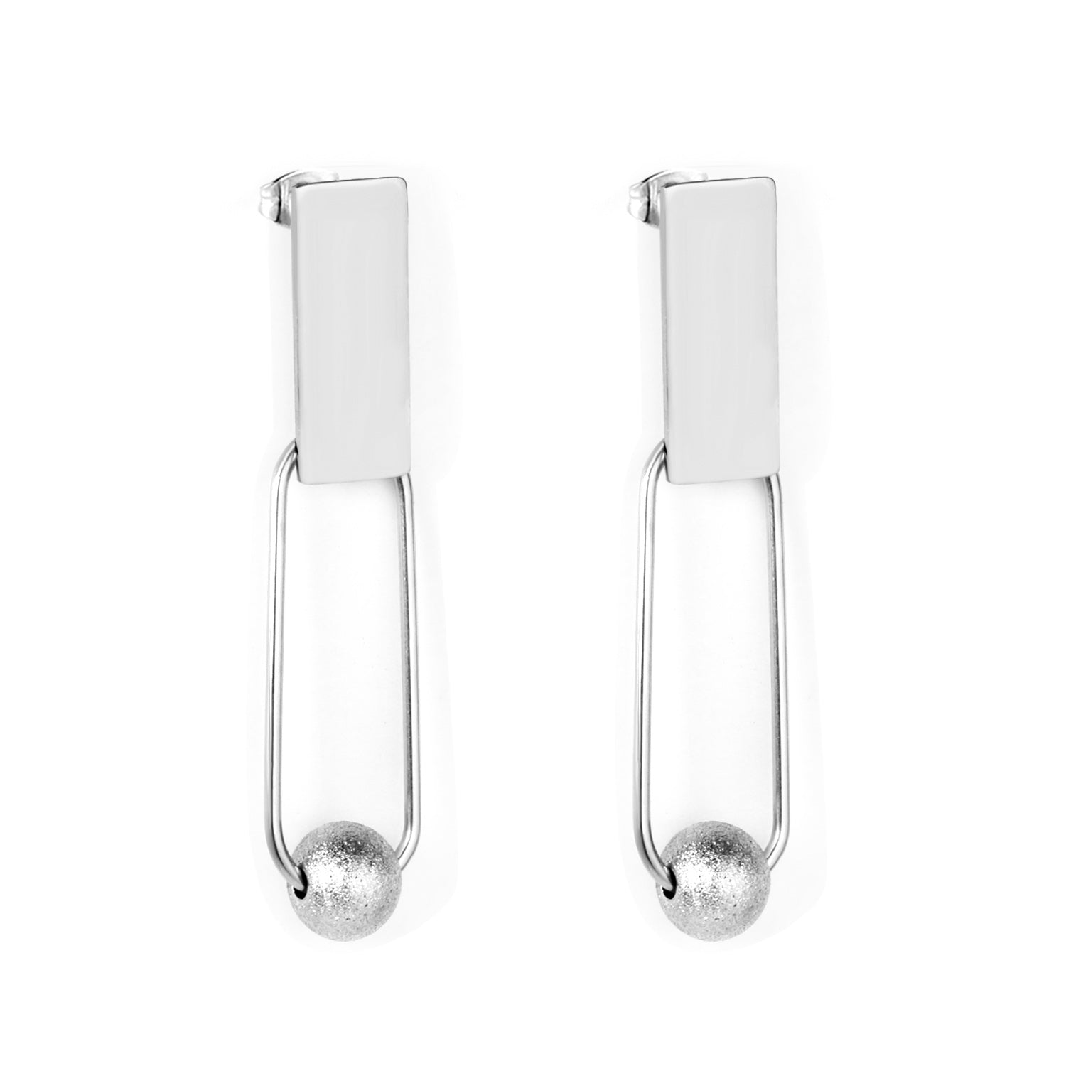 8x20mm Rectangle + 8mm Brushed Steel Bead Glossy Earrings asonjewelry