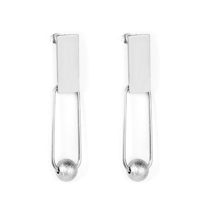 8x20mm Rectangle + 8mm Brushed Steel Bead Glossy Earrings asonjewelry